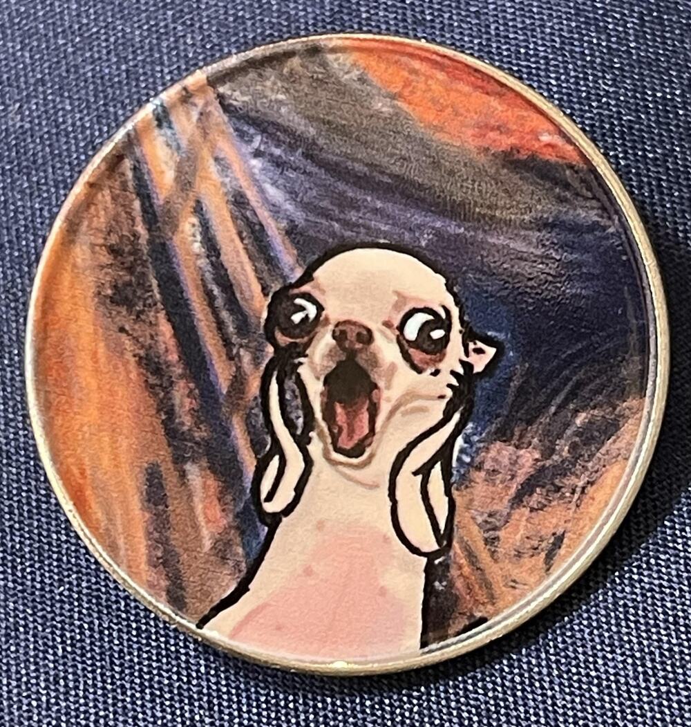 NWOT Multicolor Chihuahua Dog 'Scream' Lapel Pin Brooch Animal Art Cartoon